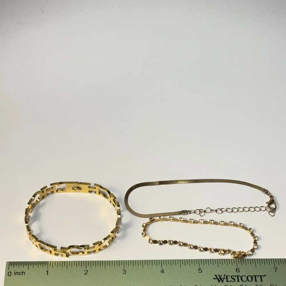 Fashion Bracelet Lot Gold Tone Lightweight Chains Hinge Clamper Glam - Picture 11 of 11